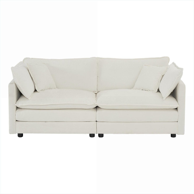 Canapés-lits, causeuse moderne à 2 sièges profonds et 4 coussins, pour le salon, la chambre, le bureau à domicile, blanc cassé, chenille