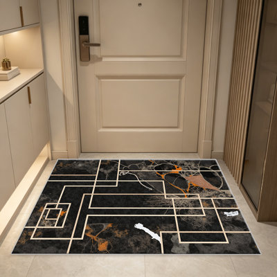 Tapis en marbre foncé foncé pour le salon, doux et confortable, convient à toutes les saisons, facile à entretenir, tapis de sol intérieur lavable à la machine, sous la table de ferme convenant à la chambre à coucher, à la salle à manger, au bureau, au patio, au balcon, à la décoration intérieure