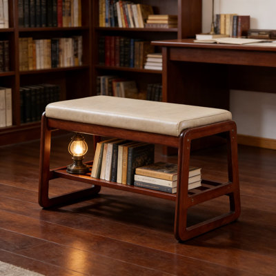 Banc de hall d'entrée en bois massif avec coussin et rangement pour chaussures à 2 niveaux, organisateur de chaussures robuste pour le couloir, le salon et le vestibule