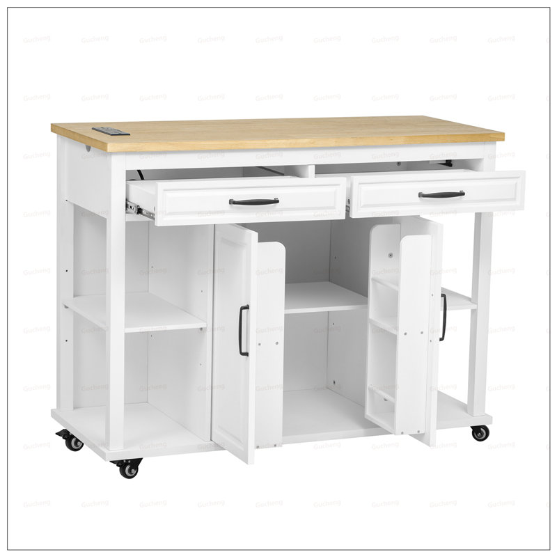 Extendable Kitchen Island with Dining Table, Internal Storage, and Power Outlets for Versatile Use and Space Efficiency