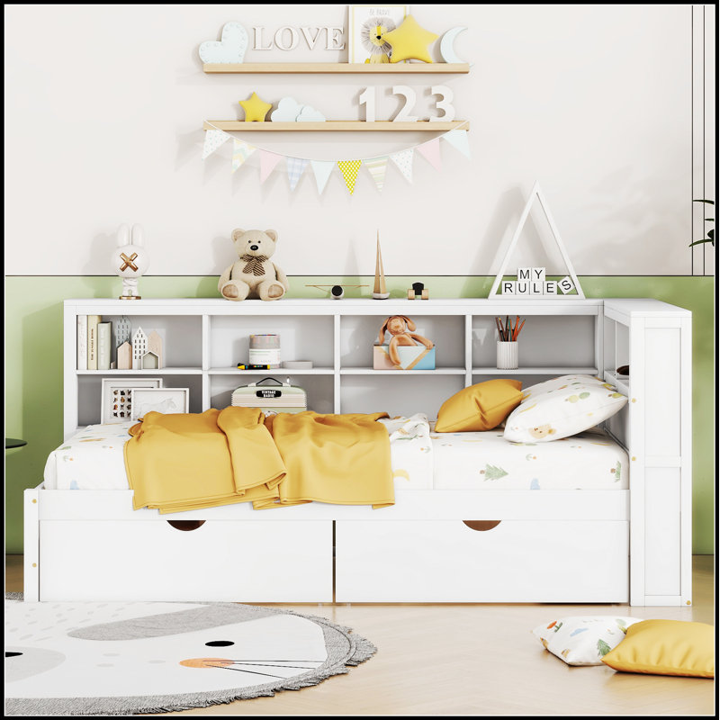 Lit de jour en bois avec 2 tiroirs, tablette de rangement et ports de chargement USB pour un confort moderne, Gris