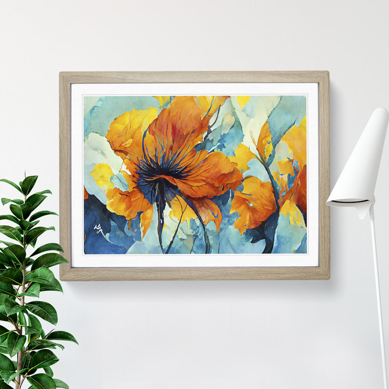 Flowers Abstract Vol.2 1 Piece Single Picture Frame Painting, 25cm H x 34cm W x 2cm D, Oak