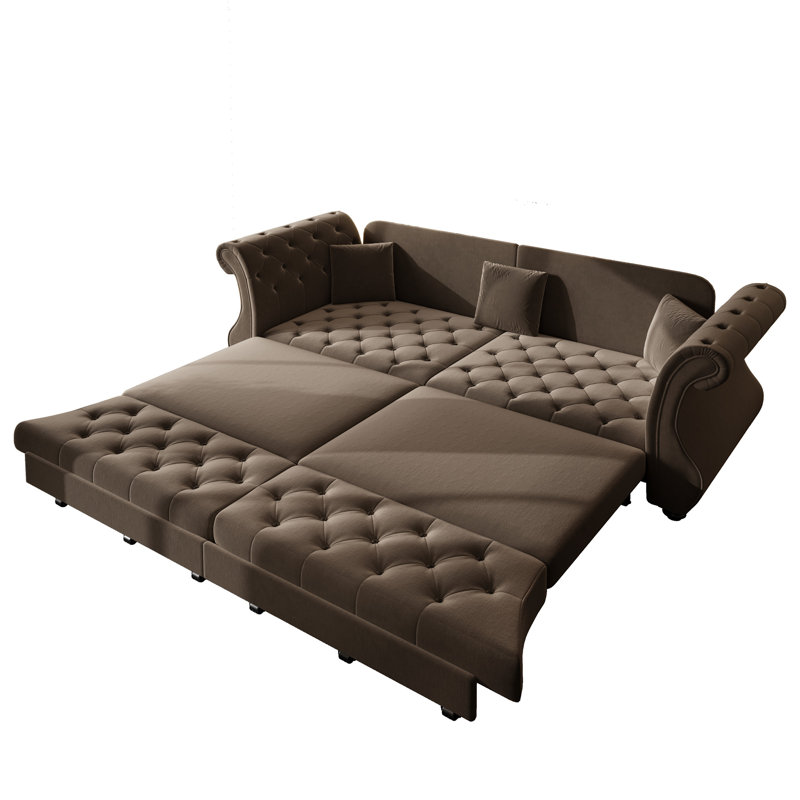 Canapé-lit Chesterfield surdimensionné de 97,6 po, H 34,6 po x l 97,6 po x P 32,7 po, Brun