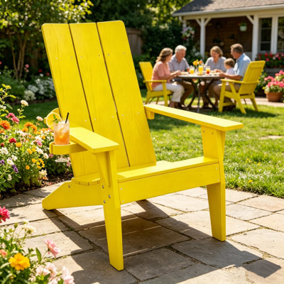 Fauteuil Adirondack d'extérieur surdimensionné Harlean, résistant aux intempéries, avec porte-gobelet rétractable, fauteuil de patio moderne en plastique/résine, fauteuil de foyer pour patio, cour arrière, terrasse, jardin, bord de piscine, capacité de poids de 450 lb (jaune citron)