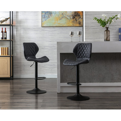 Tabouret de bar et de comptoir pivotant à hauteur réglable Enmond avec structure en métal et repose-pieds rond, tabouret de comptoir en similicuir pour îlot de cuisine 
