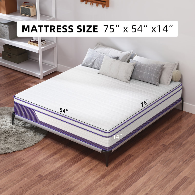 Matelas hybride moyen avec ressorts ensachés certifiés Mannsville Certi-Pur Us, Lit double, 14"