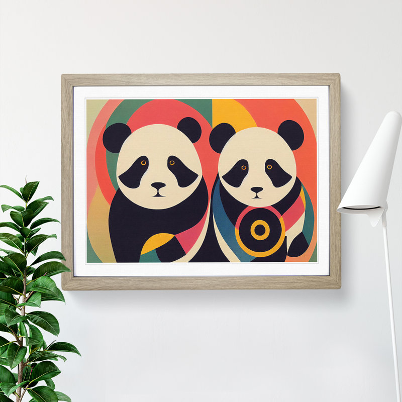 Abstract Pandas Vol.2 - Framed Print, 46cm H x 64cm W x 2cm D, Oak