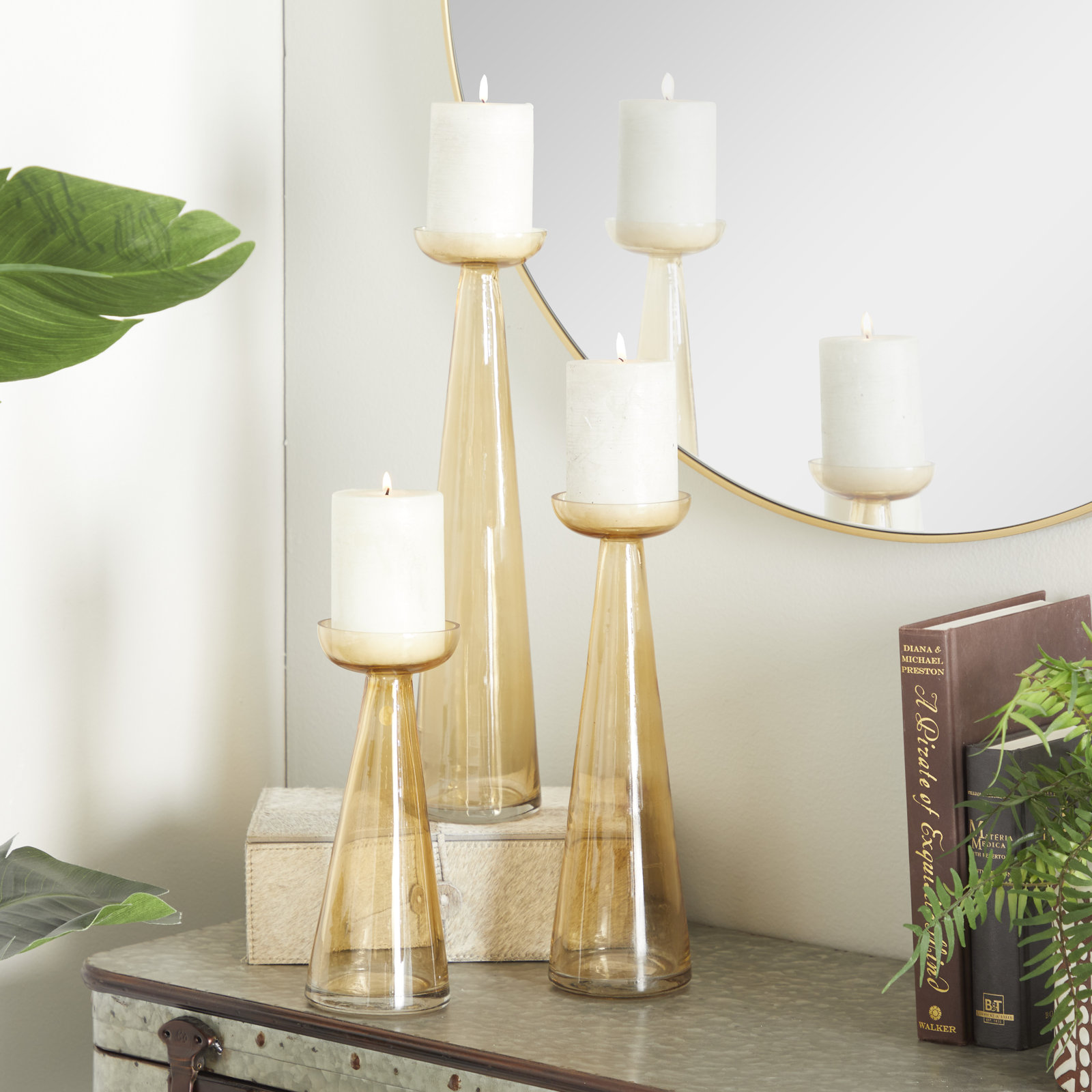 3-Piece Glass Candlestick Set, Gold