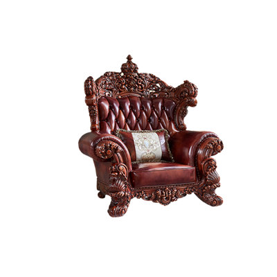 European Solid Wood Carving Sofa Chair Leather Armchair
