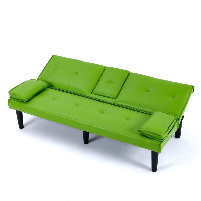 PVC multi-functional sofa bed, with a foldable and cup holder design, Green Faux Leather
