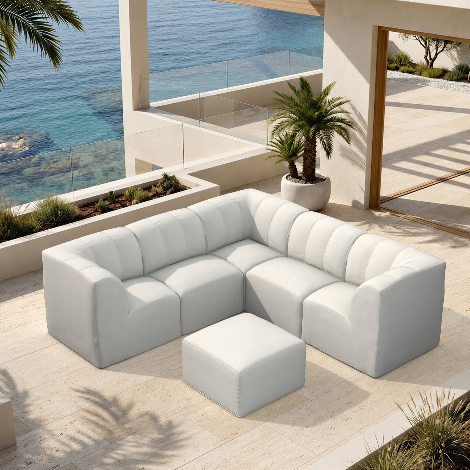 Praia 6-Person Patio Seating Group, Canvas White Sunbrella® Canvas