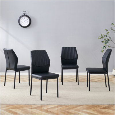 4-Piece Set Of Black Gold Light Luxury PU Dining Chairs: Ergonomic Backrest, 36.7 Inches High, Suitable For Multiple Scenarios.Set Of 4 BLACK PU Material High Resilience Dining Chairs.