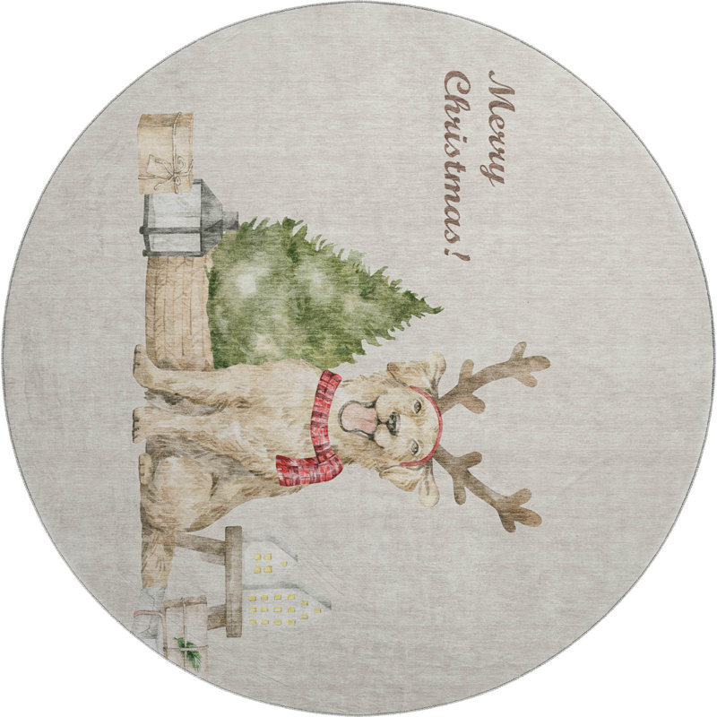 Premium Machine Washable Cerrito AMF219 Taupe Rug, Round 8'