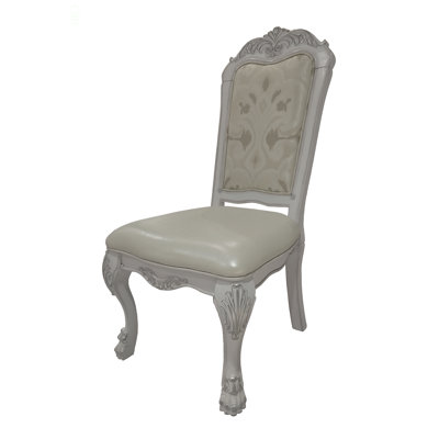 Dresden Synthetic Leather, Fabric & Bone White Finish Side Chair (Set of 2)
