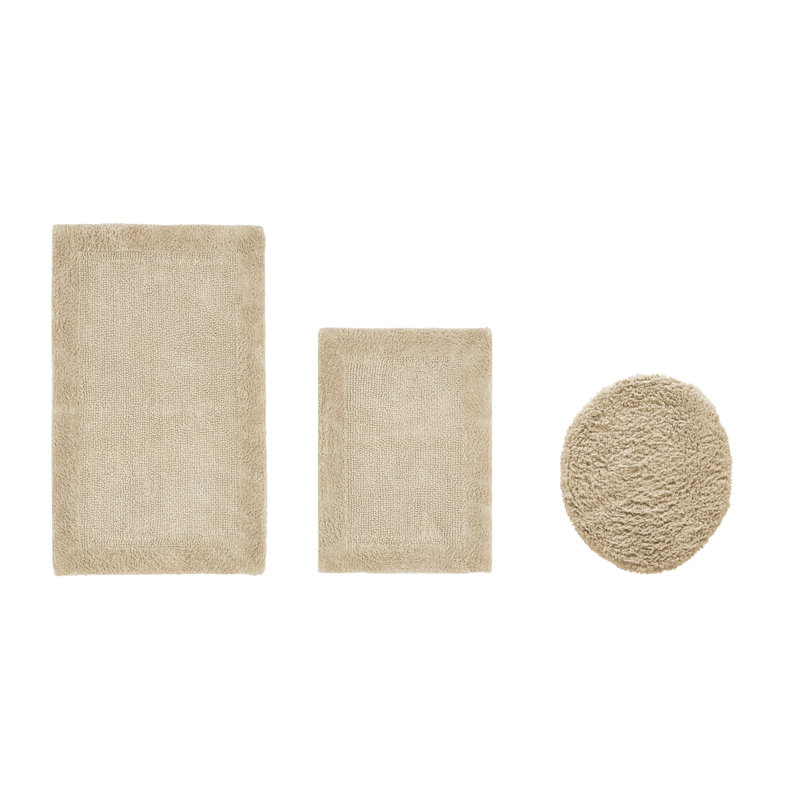 Merkel 100% Cotton 2370 GSM Tufted Reversible 3-Piece Bath Rug Set – Ultra Soft, Highly Absorbent, Machine Washable, OEKO-TEX Certified, Ideal for Bathtub, Vanity, Sink & Toilet Areas, Sand