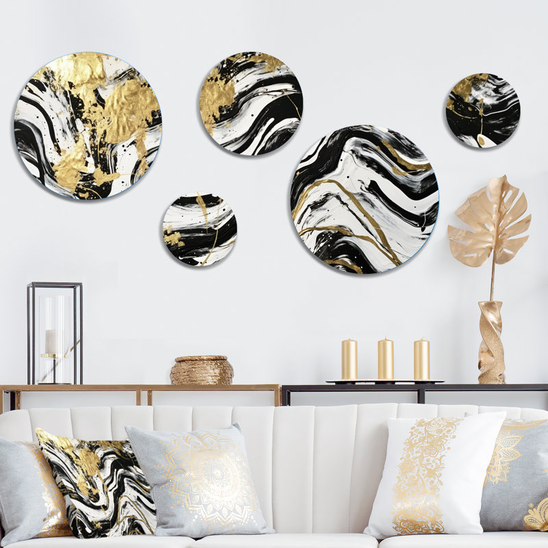 Ensemble de 5 décorations murales Golden Wave Reflections I