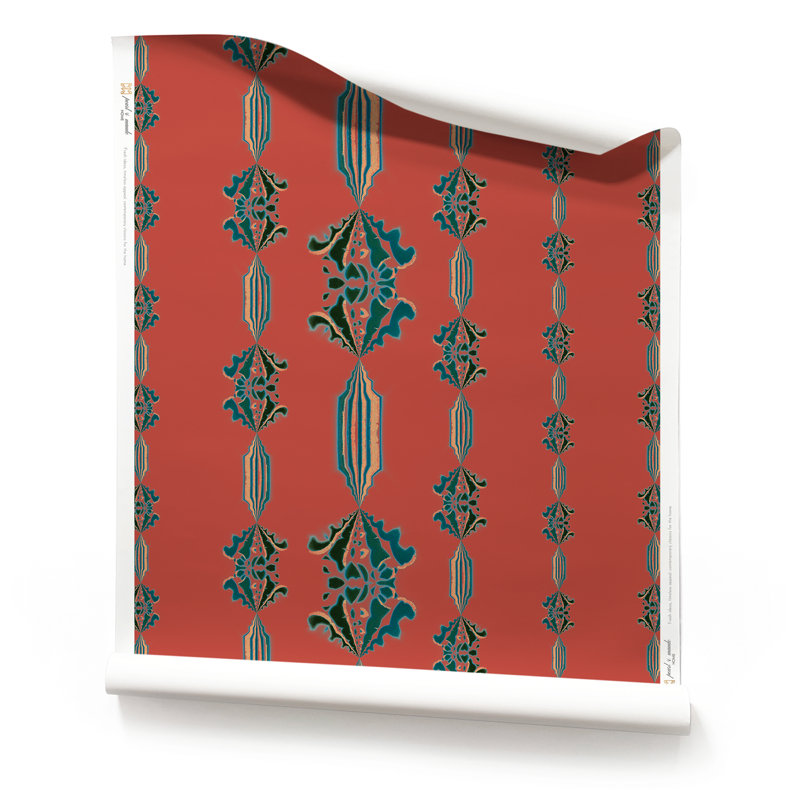 Charlie | Floral Stripe Wallpaper Double Roll, Green/Red/Beige/Teal/Blue