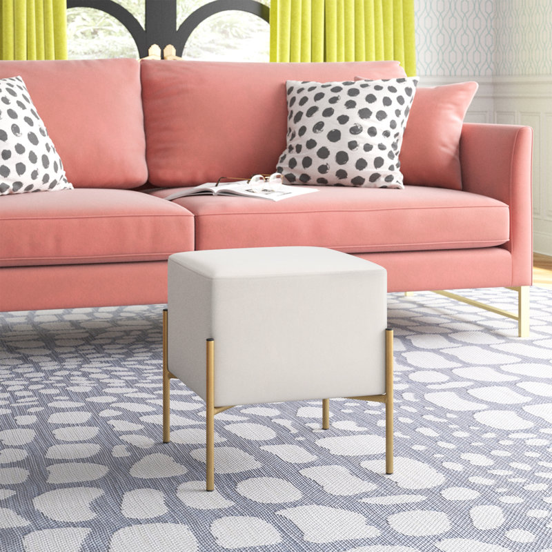 Repose-pieds standard carré en velours de 15,5 po de largeur Oreta, Crème