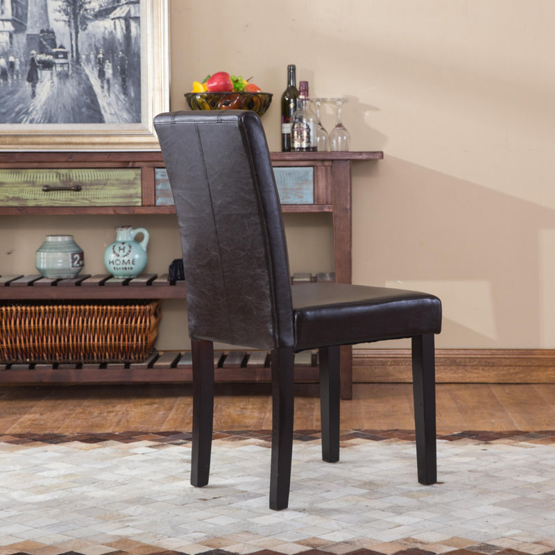 Brown Faux Leather Upholstered Parsons Side Chair Set