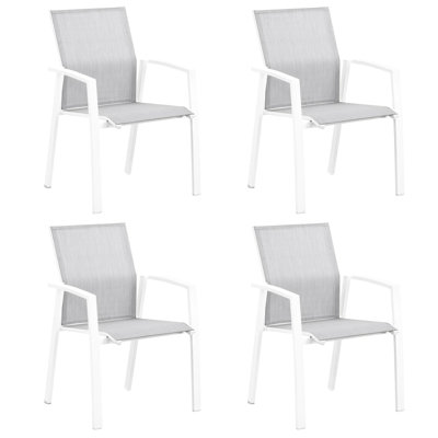 De 4 chaises d'extérieur en aluminium blanc entièrement assemblées, filet respirant, empilable, capacité de poids de 360 lb, ergonomique, convient aux chaises de salle à manger, assemblées, empilables, design et