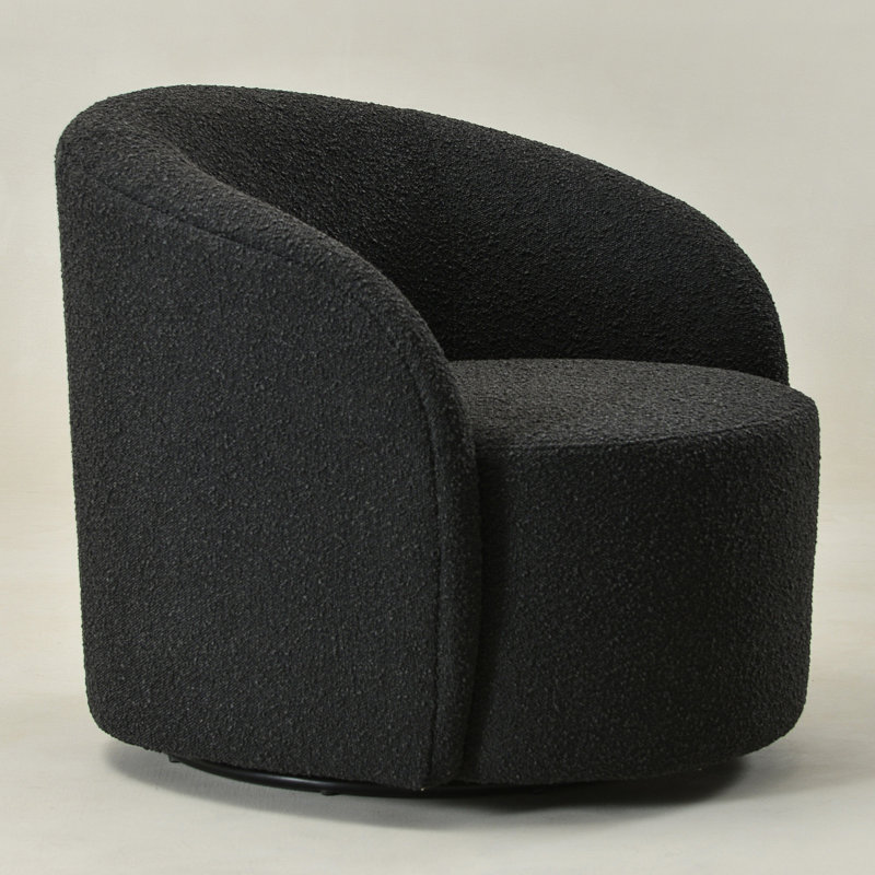 Cleaven 34" W Boucle Upholstered Swivel Barrel Chair, Charcoal