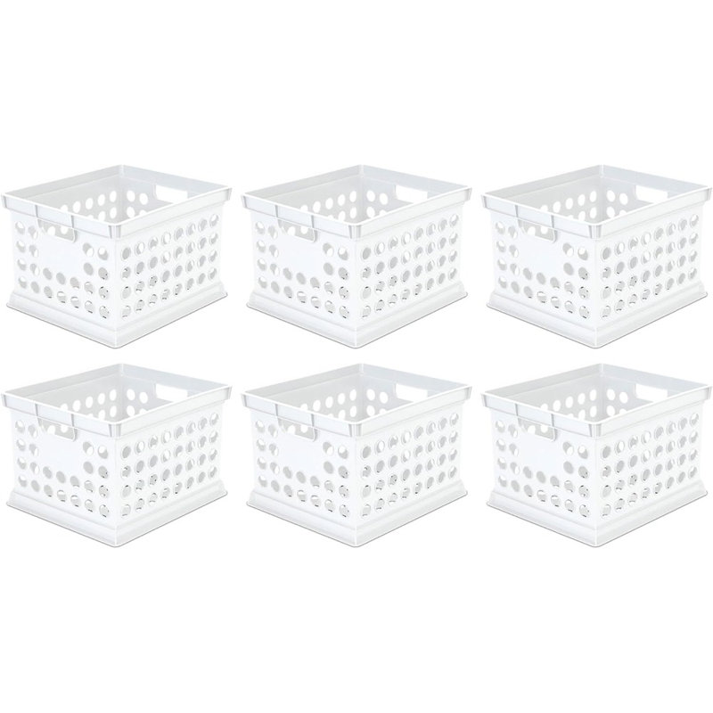 6-Pack White Stackable Plastic Storage Crates With Handles – Multipurpose Organizer Boxes For Home, Office, Dorm, Garage, And Utility