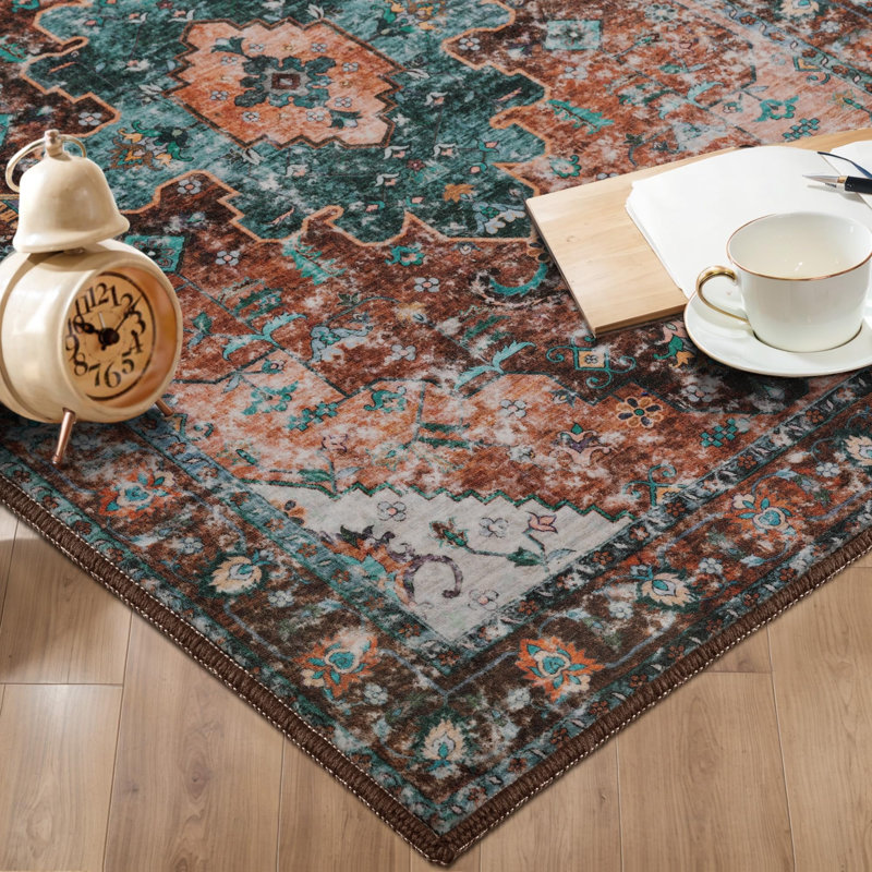 Washable Vintage Area Rug, Boho Rug, Ultra Soft Rugs For Entryway, Rectangle 2' x 3'