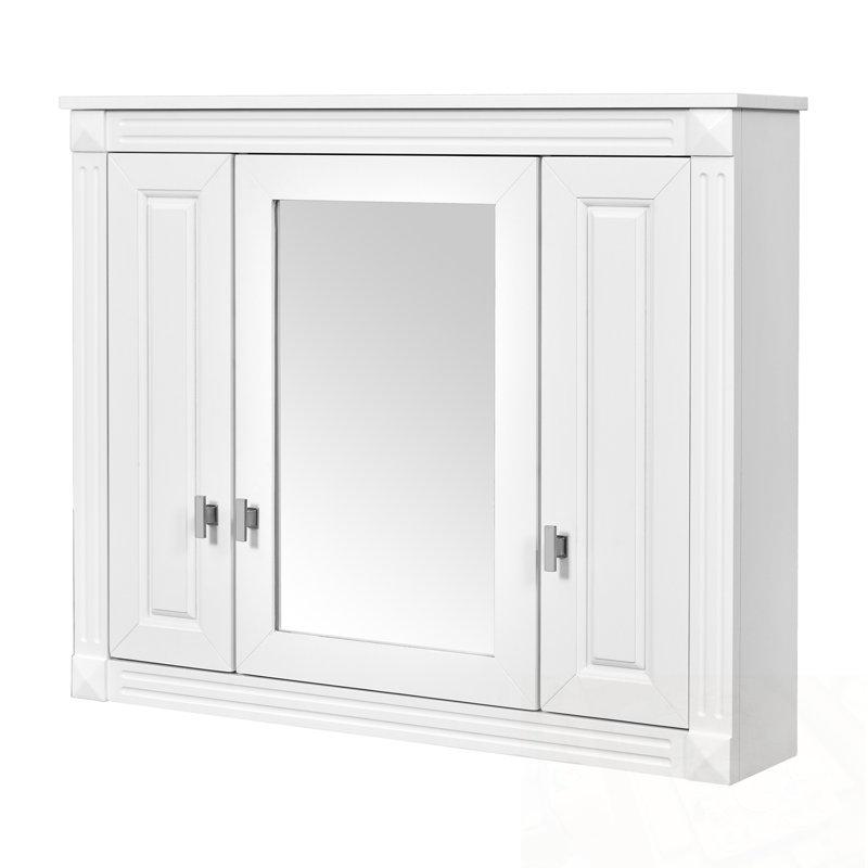 Wall Cabinet with Mirror and Shelves, White
