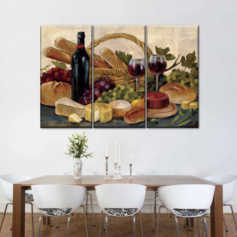 Ensemble de 3 bouteilles de vin sur toile Tuscan Evening, H 28 po x l 45 po x P 1,25 po