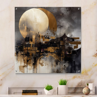 «Exploration de la lune dorée évolutive I», art mural moderne en acrylique pour le salon