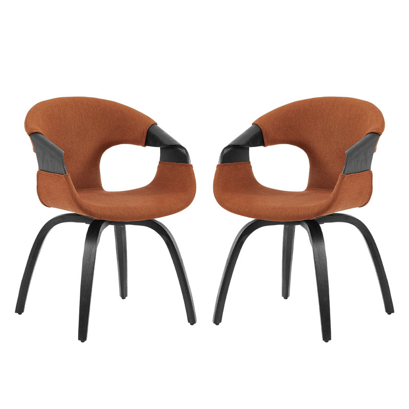 Afra 21.26'' W Swivel Polyester Upholstered Dining Arm Chair (Set Of 2), Orange/Black Wood