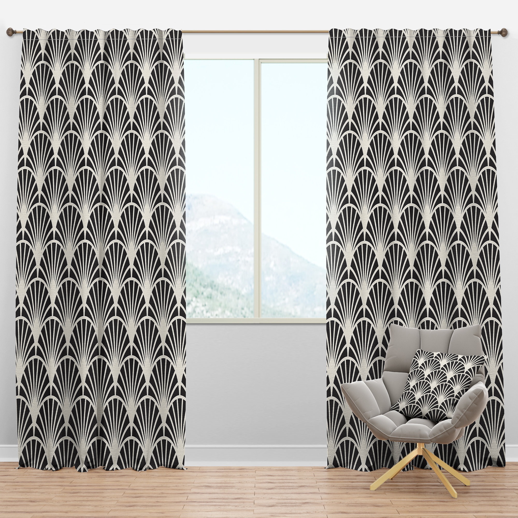 Design Art Mid-Century Retro Art Deco Waves I Geometric Semi-Sheer ...