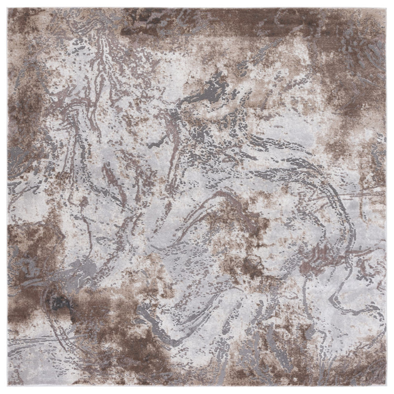 Prevost Abstract Gray/Taupe/White Area Rug, Square 6'7"