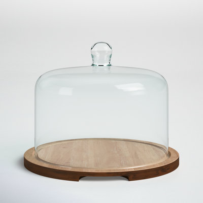 Libbey Round Wood Server Cake Stand with Glass Dome