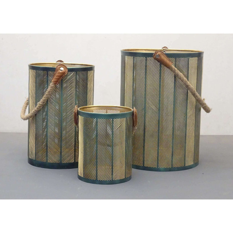 3 Piece Metal Wall Lantern Set, 25cm H x 20cm W x 20cm D, Green