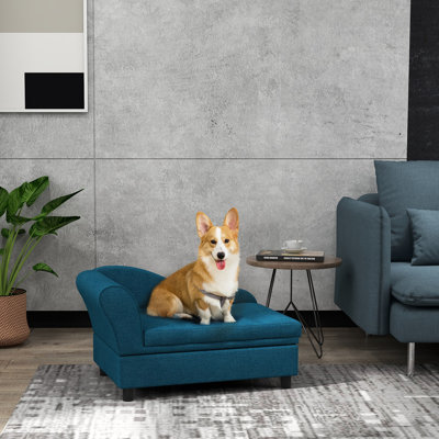 Ziva Pet Sofa, Dog Couch, Elevated Pet Bed for Small Dogs, with Hidden Storage, Soft Tufted Cushion,wood