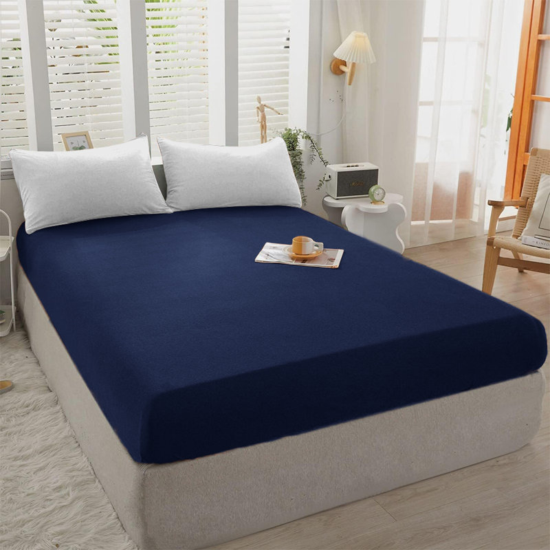 Cotton Blend 30cm Deep Pocket Jersey Fitted Sheet, Kingsize (5'), Navy