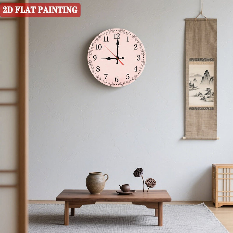 Horloge murale ronde en bois 10 po, mouvement à quartz silencieux, imprimé UV, à piles, Rose clair