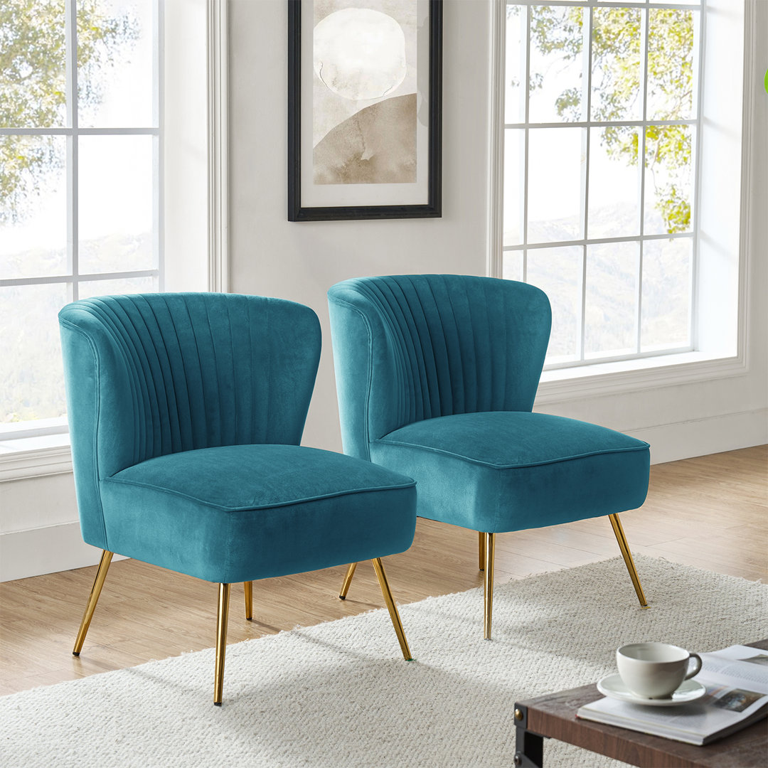 Euclid 26" Wide Tufted Velvet Accent Side Chair (Set of 2) Etta Avenue™ Fabric: Blue Velvet