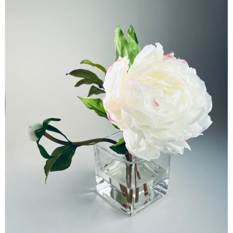 Peony Flower Arrangement in Glass Vase, White