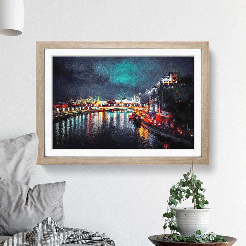 Moscow at Night - Picture Frame Painting Print, 36cm H x 48cm W x 2cm D, Oak Framed