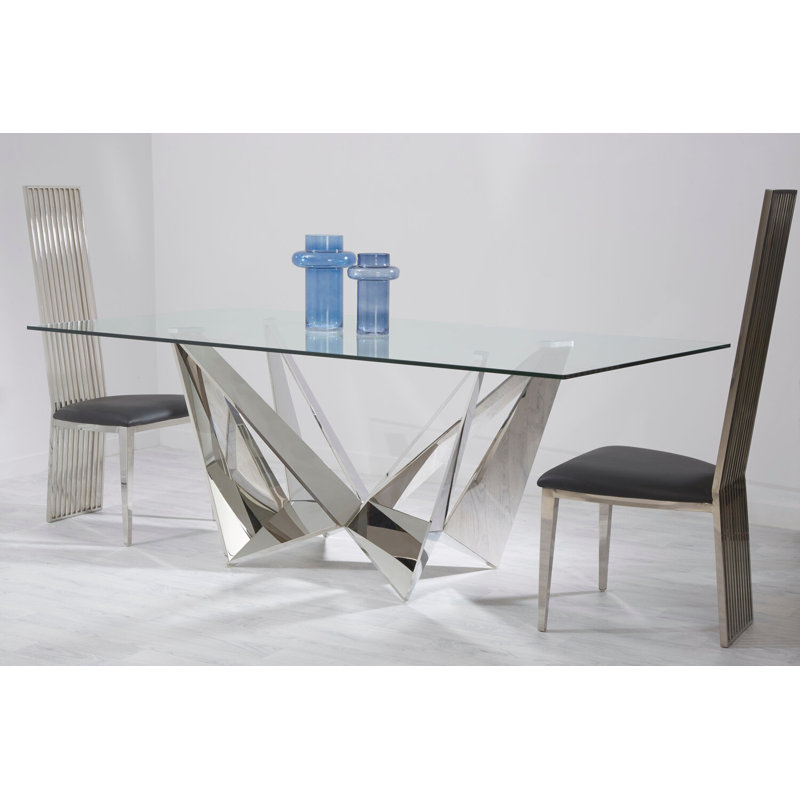 Glass Top Metal Base Dining Table