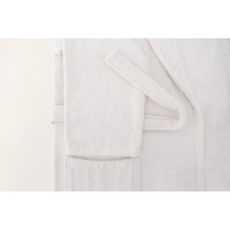Peignoir 100% coton mi-mollet avec poches, Blanc, G / TG
