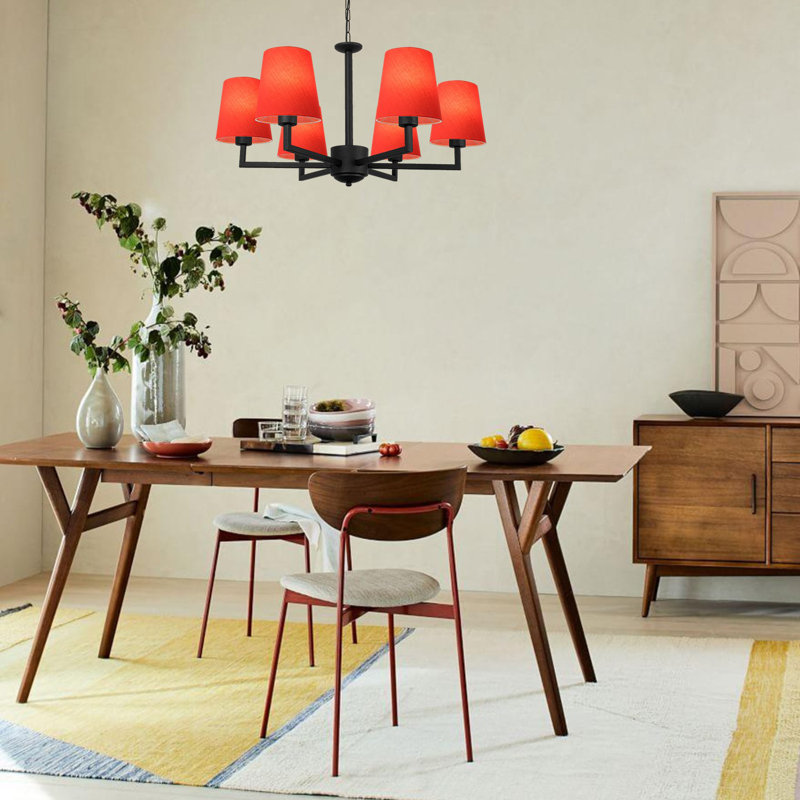 Lustre classique 6 lumières à abat-jour Noah, Rouge