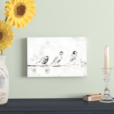 Oiseaux noirs et blancs sur une branche - peinture sur toile tendue