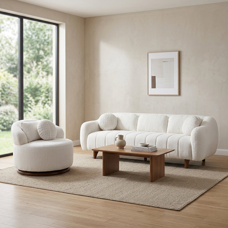 Ensemble de salon en chenille 2 pièces Natura, Crème