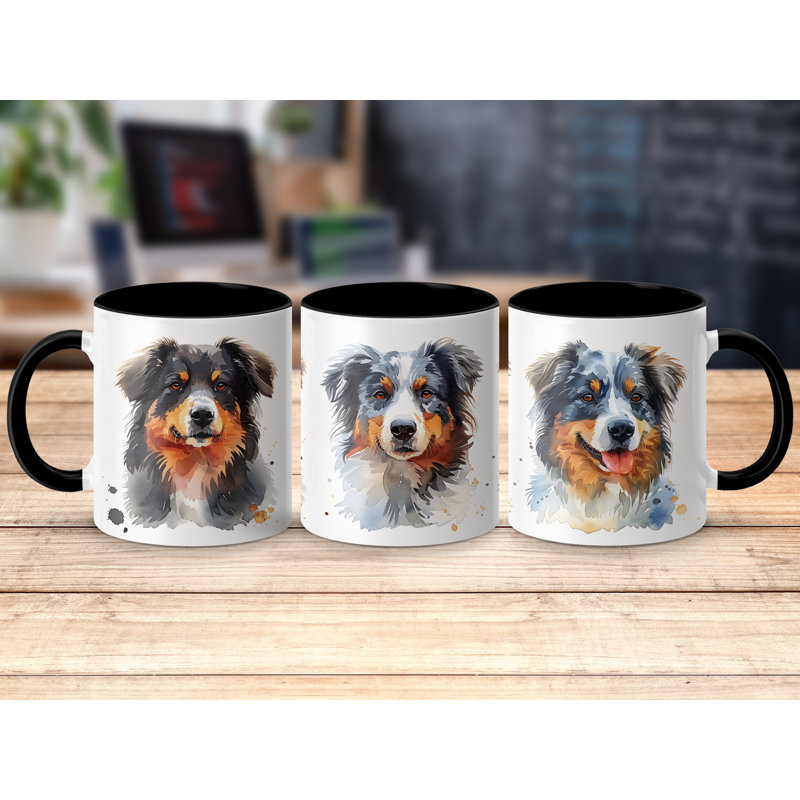 11oz Watercolour Australian Shepherd Design Coffee Mug, 3