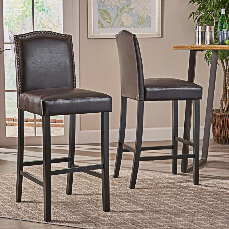 Ensemble de 2 chaises de salle à manger rembourrées avec tabouret de comptoir, Marron foncé