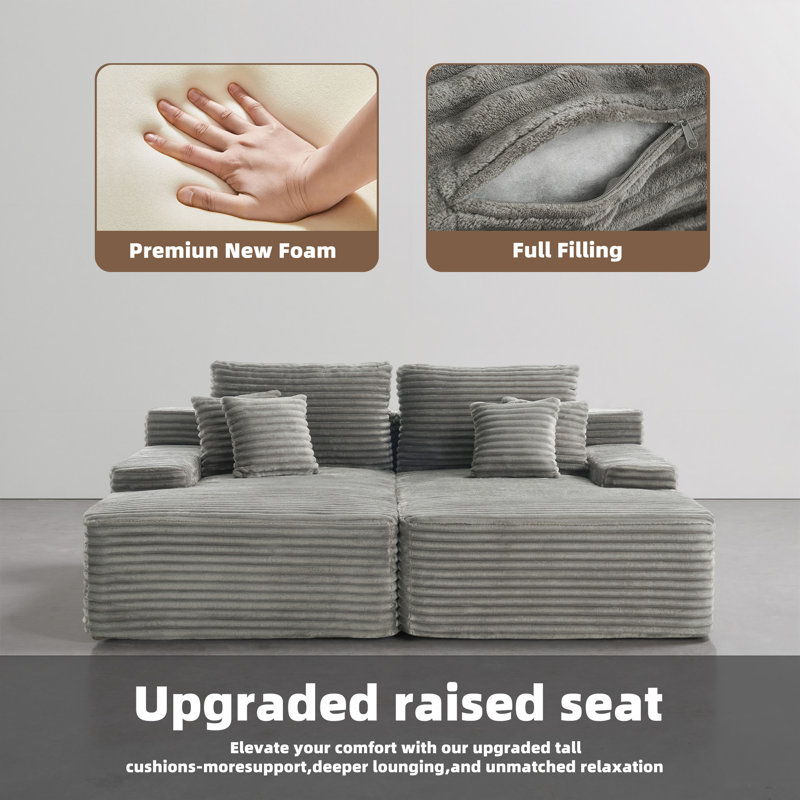 Upholstered Chaise Lounge, Light Grey