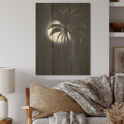 Palmier au clair de lune ébène I - palmiers et palmiers, art sur bois de pin naturel